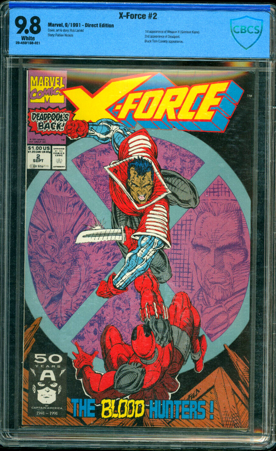 X-Force #2 2nd Appearance App Deadpool CBCS 9.8 Liefeld CGC Marvel Comic 1991
