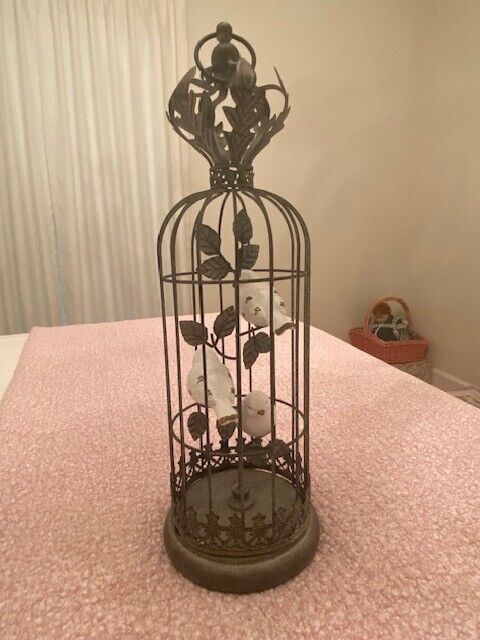 Vintage Style Metal Hanging Birdcage with Birds New 18 inches