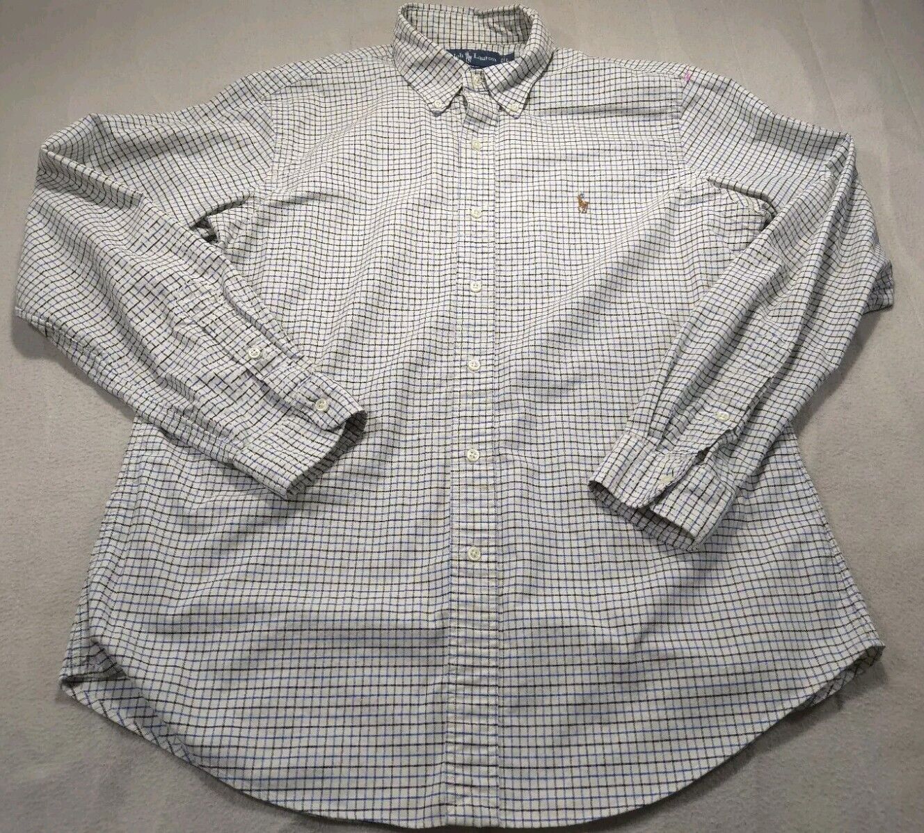 Ralph Lauren Mens Shirt White Large Button Down Oxford Custom Fit Plaid Check