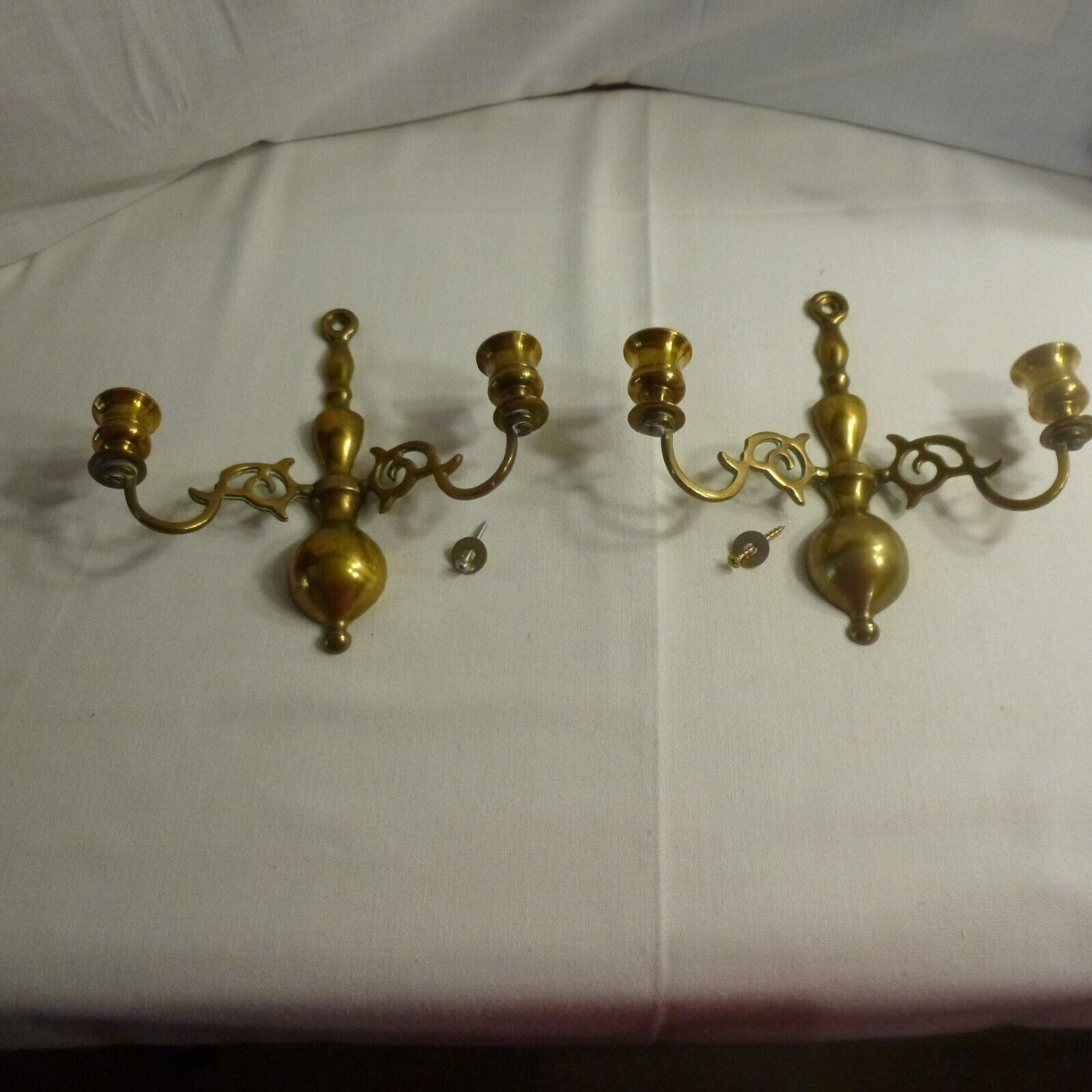 Pair of Antique gold tone brass double arm Candle Holder SCONCE - ENGLAND
