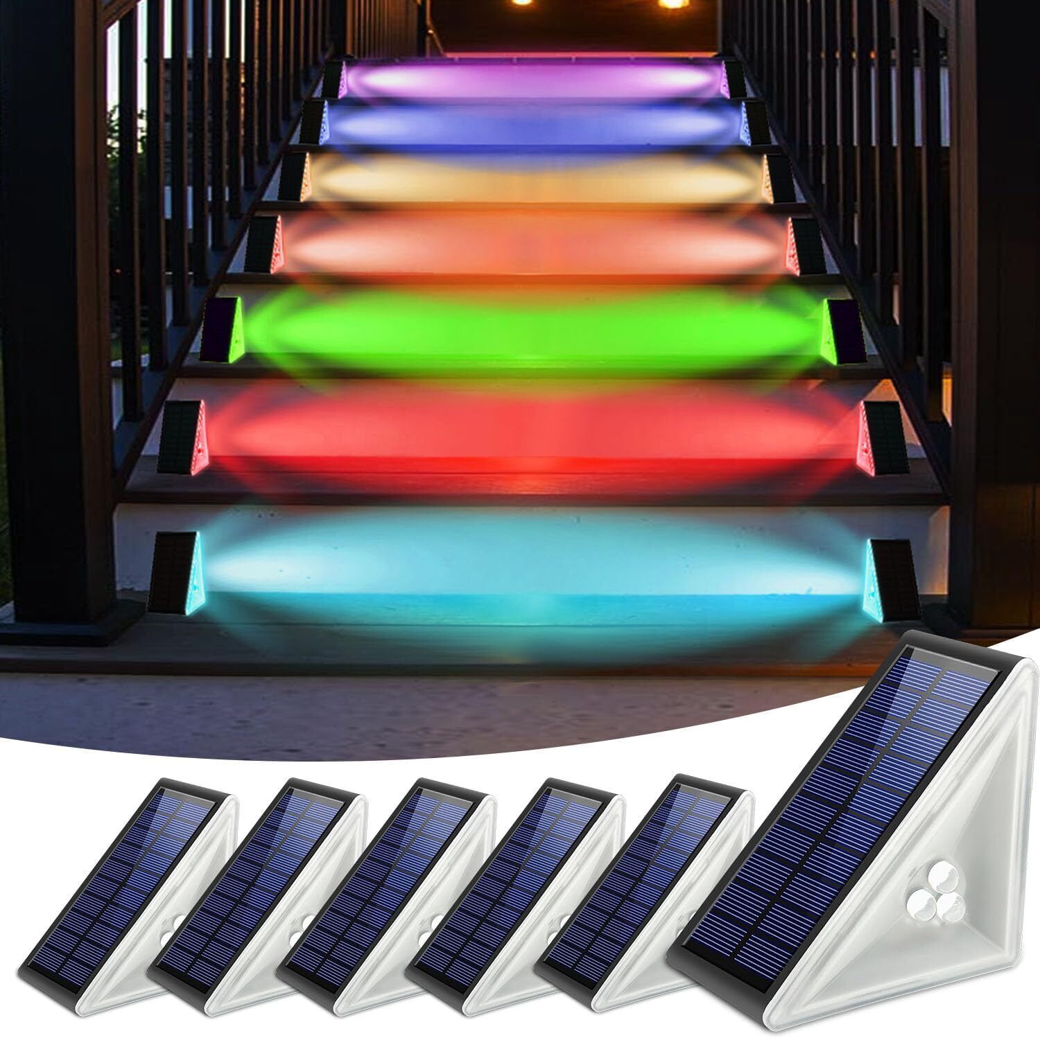 6 Pack Solar Step Lights 6 Pack Stair Light with 3 LED Patio Yard,Decoration,RGB