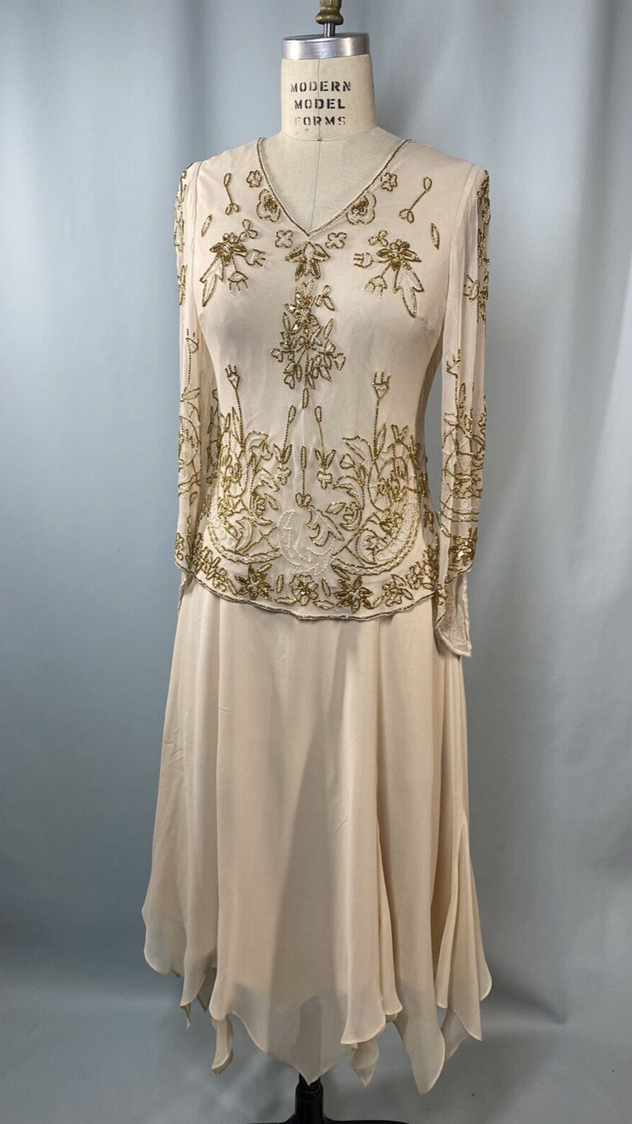 Beaded Vintage Dress SIZE 8 PETITE silk 20s 30s flapper DRAPERS 7 DAMONS MOB