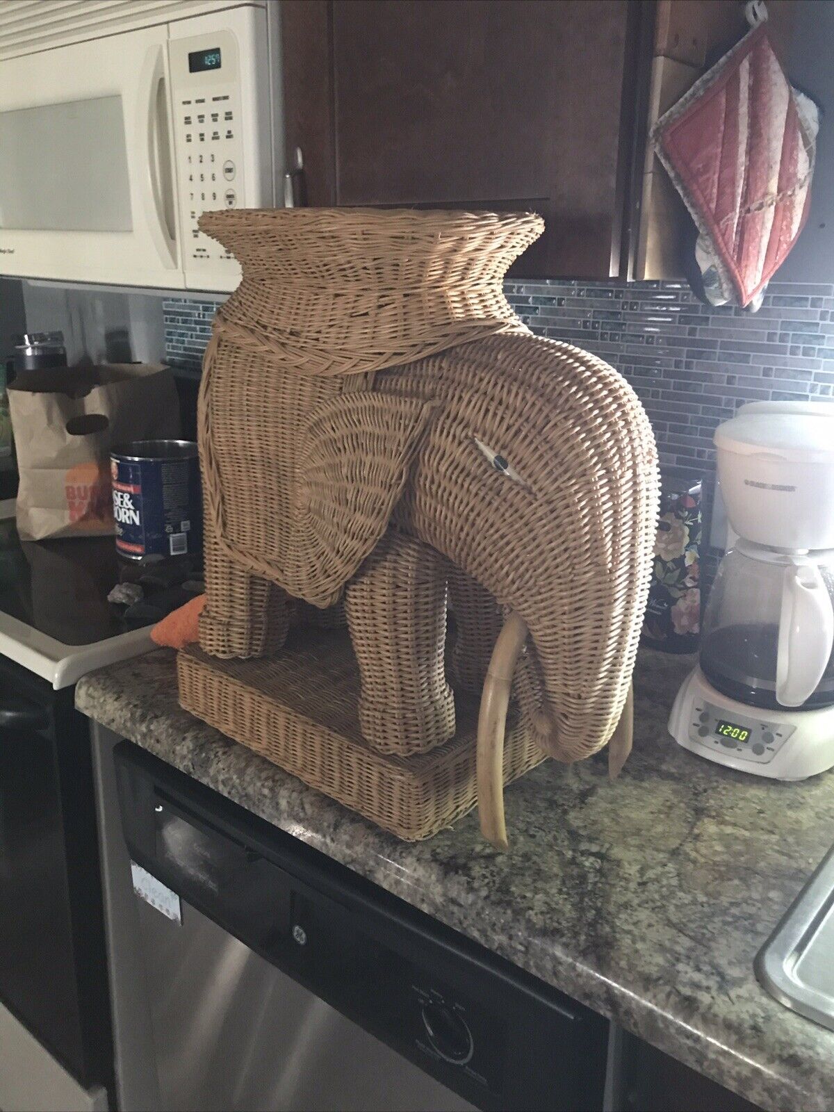 Vintage Mid Century Wicker Elephant Plant Stand End Table
