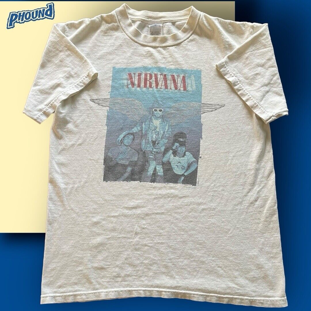 Vintage Nirvana 2004 Grunge Band T Shirt Kurt Cobain Blue Anvil M Off White Rare