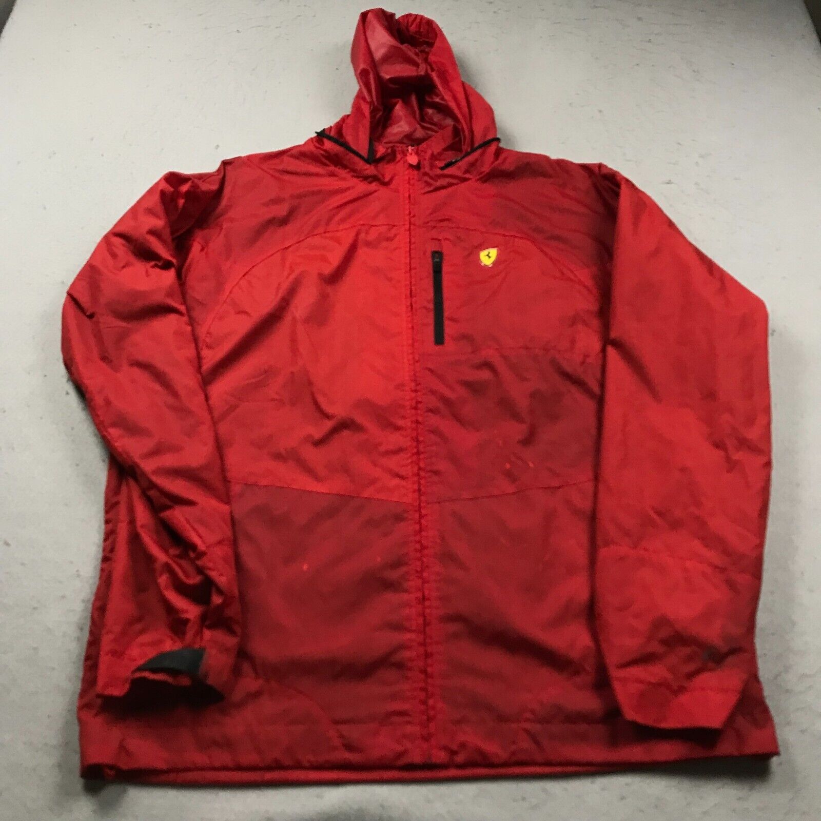 Scuderia Ferrari Jacket Mens 2XL XXL Red Hooded Rain Cars Racing Full Zip Logo