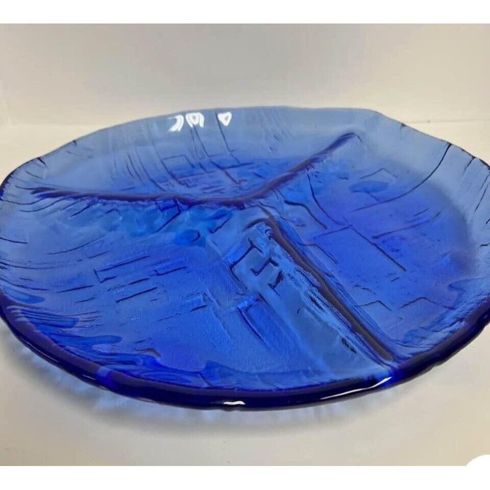 Vintage-MCM Ruda Glasbruk Swedish Cobalt Glass Platter By Gotte Augustsson Art G