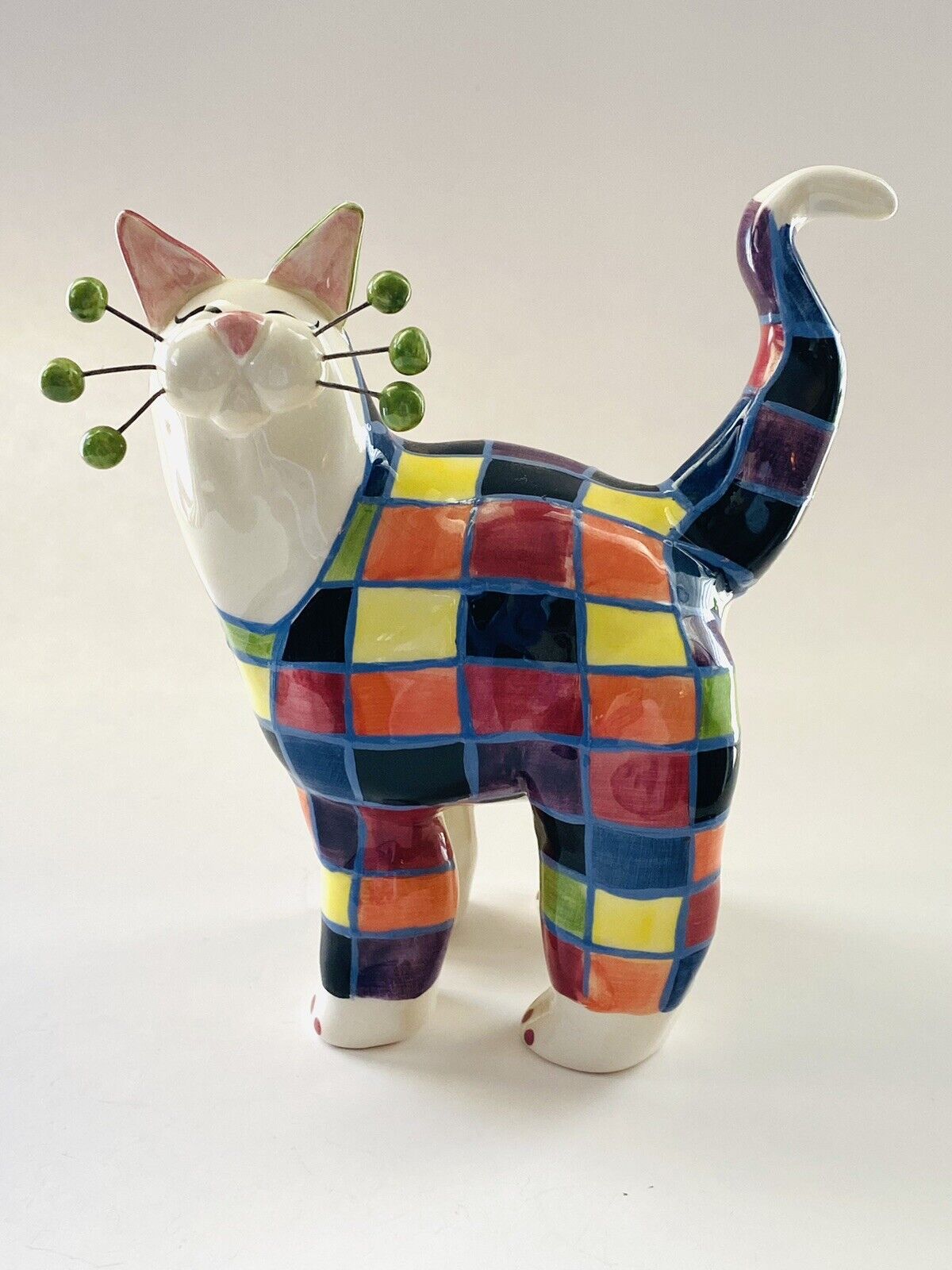 Amy Lacombe Checkered Cat  Bold Colors Vintage Estate Checkers Signed
