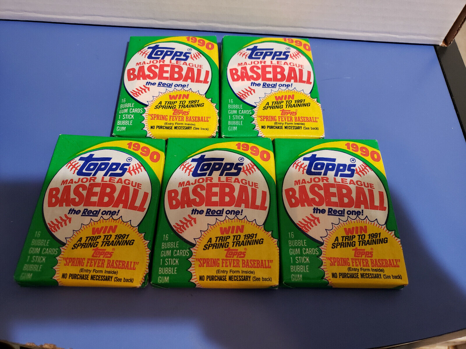Five Unopened 1990 Topps Baseball Card Wax Packs