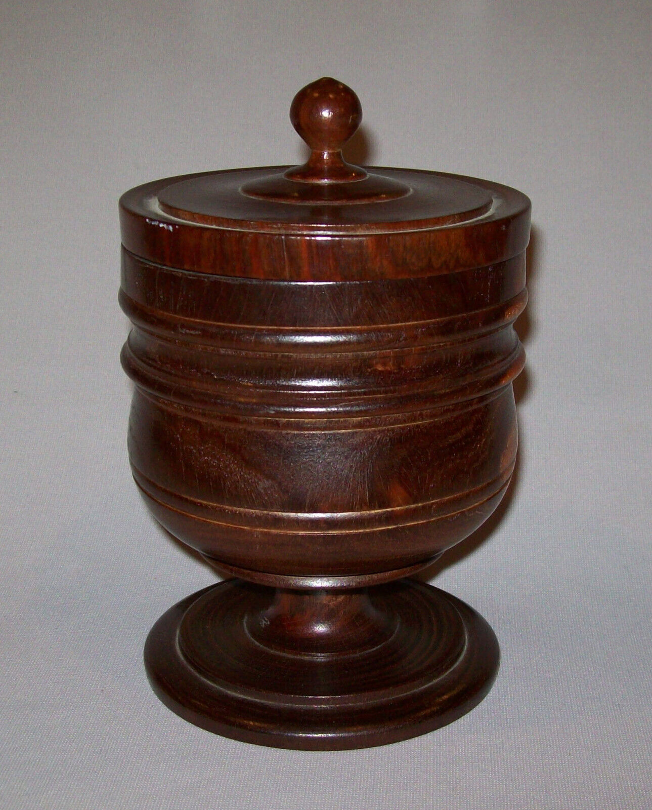 Antique Vtg 19th C 1800s Victorian Lignum Vitae Covered Bowl Footed With Finial