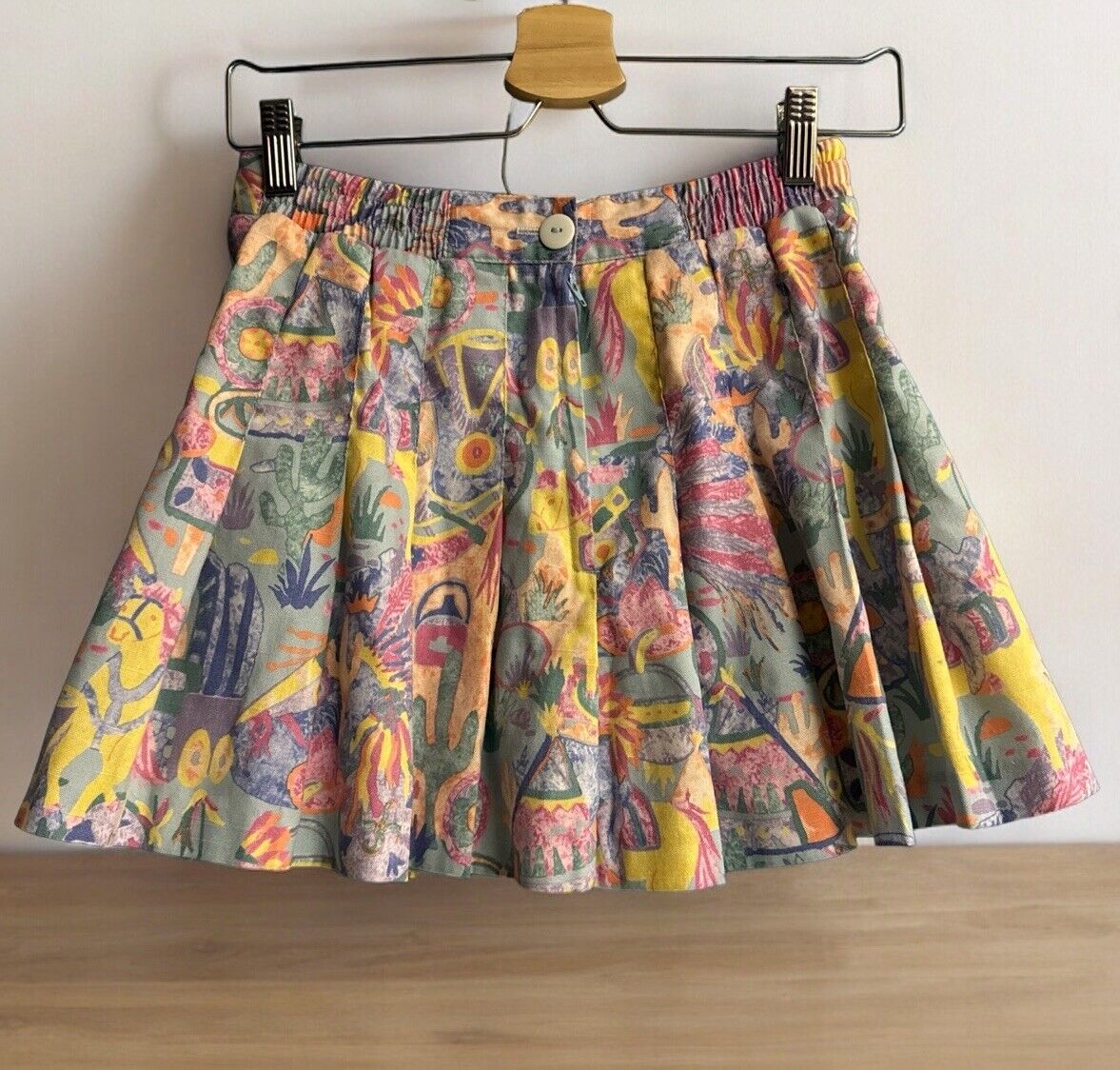 Vtg Natty 80’s 90’s Pastel Western Print Pleated Mini Camo Skirt Juniors Size XS