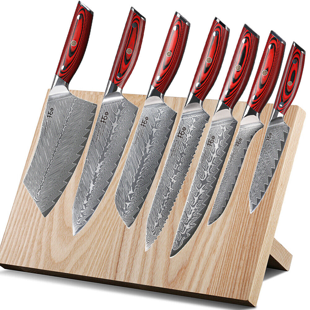 8Pcs TURWHO Kitchen Chef Knife Japanese VG10 Damascus Steel Knife Block Storage