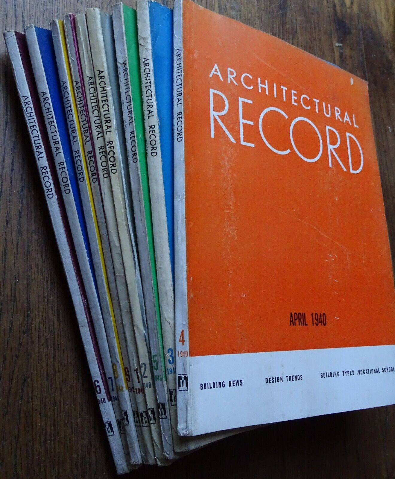 Architectural Record Magazine 1940 (9 Issues) Jan-Sept. (Building News, Designs)