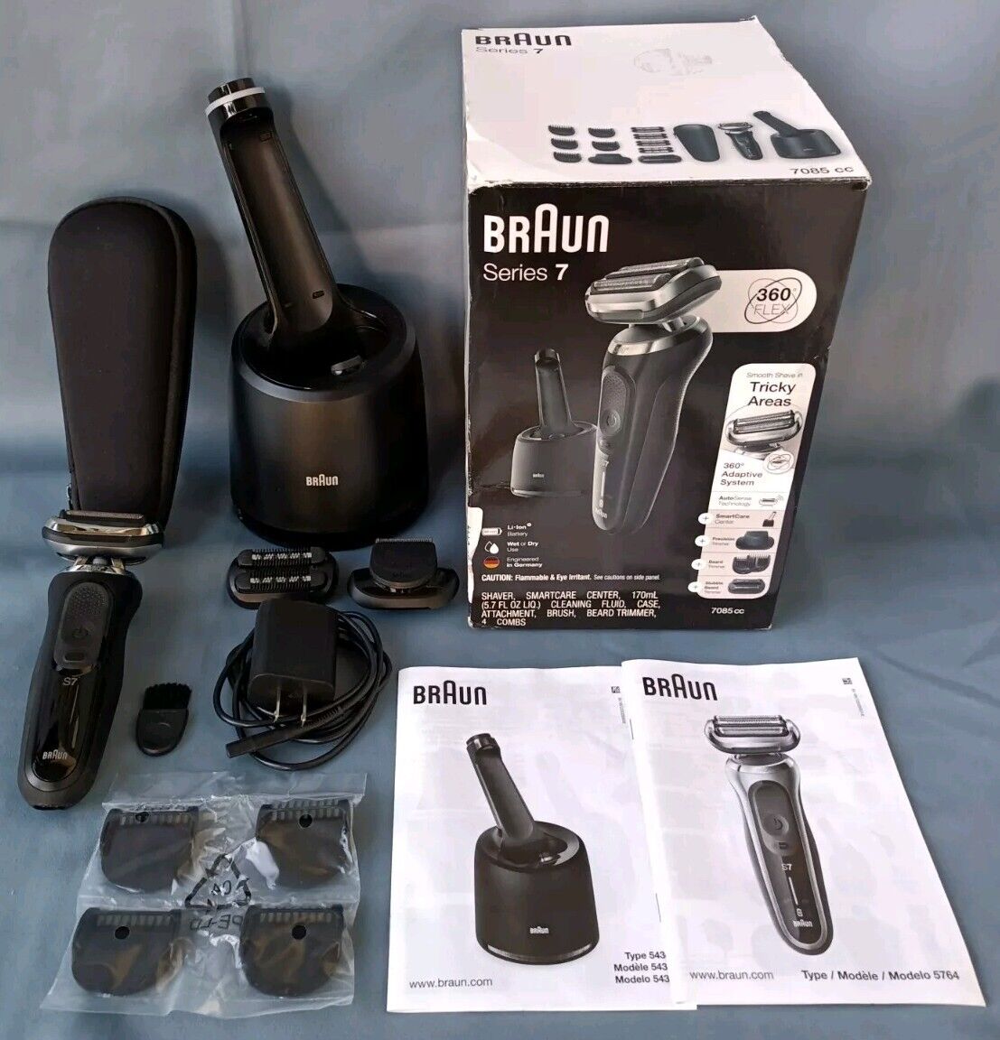 Braun Series 7 Mens Electric Shaver 7085cc 360 Flex Head Base & Attachments 