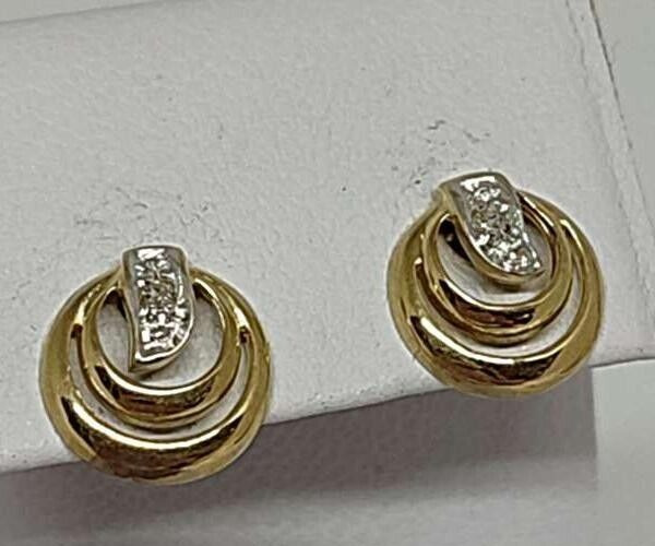 Vintage USSR Pair Stud Earrings ROSE Gold 375 Jewelry Stone Women\'s 1.17gr