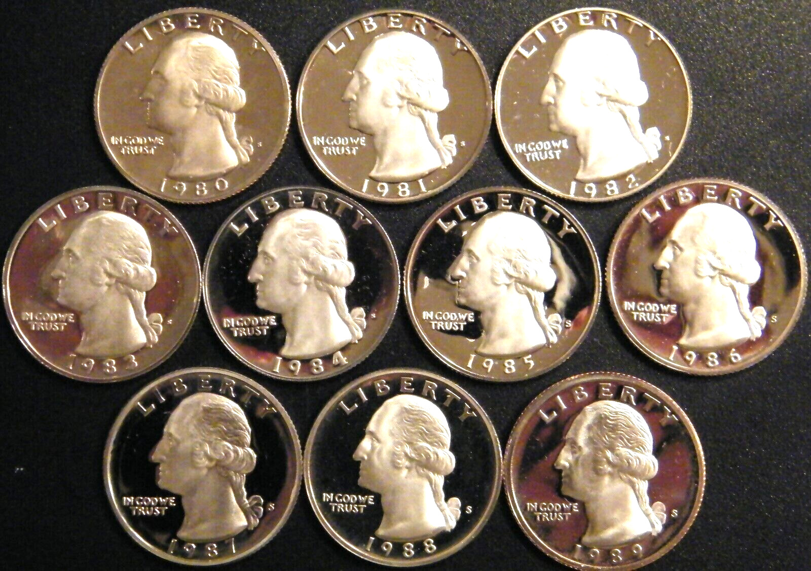 1980-1989 S Washington Quarter Gem DCAM Proof Run 10 Coin Set