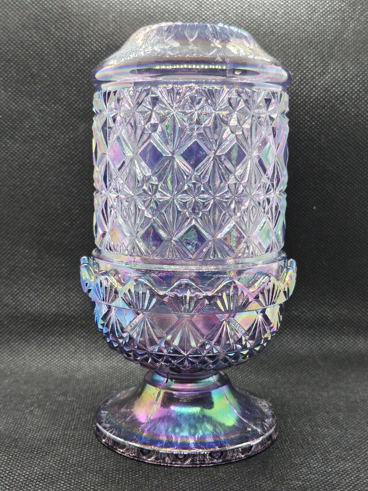 VTG QVC Fenton Iridescent Iridized Violet Purple Lavender Cut & Block Fairy Lamp