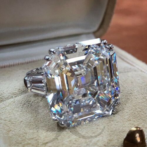 Huge 6CT Asscher Cut Moissanite Engagement Wedding Ring 14K White Gold Finish