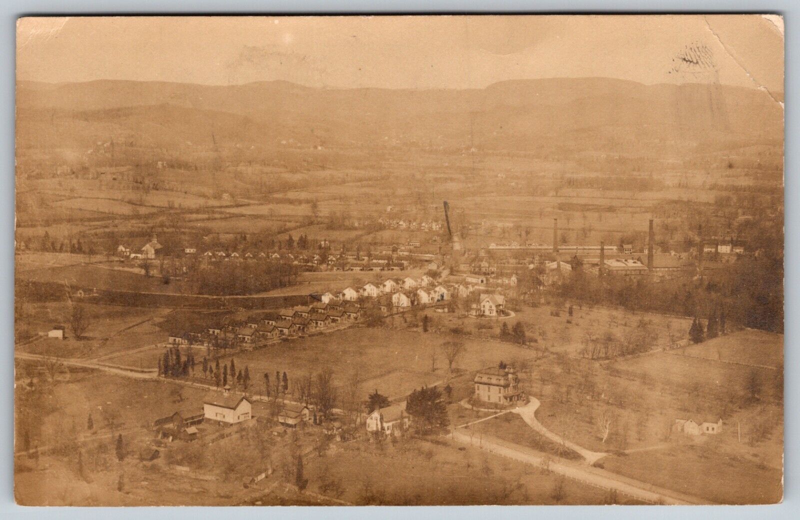 Arial view Houses Surrounding a Factory Antique Postcard RPPC c. 1907-1917 RPPC