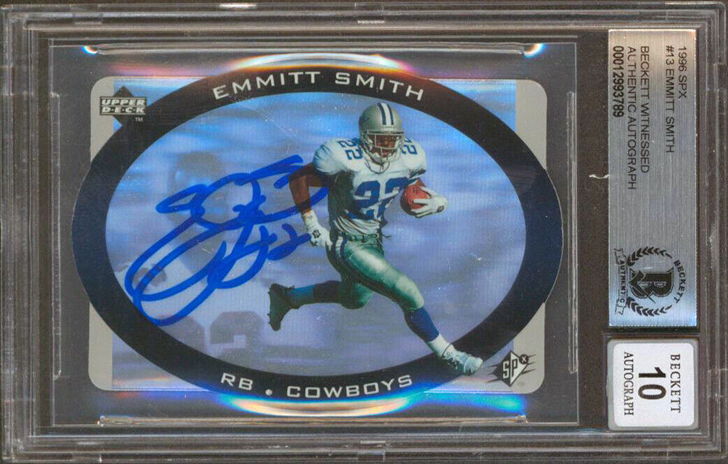 Cowboys Emmitt Smith Authentic Signed 1996 SPX #13 Card Auto 10 BAS Slabbed