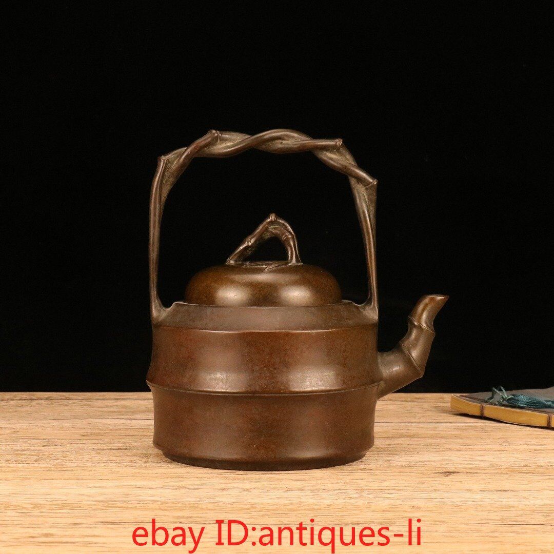Exquisite Chinese Purple Copper Large Bamboo Teapot
