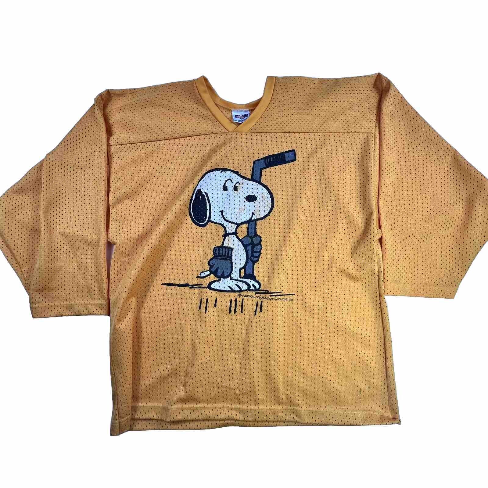 Vintage Snoopy Yellow Hockey Jersey Peanuts Mens Large 3/4 Sleeve