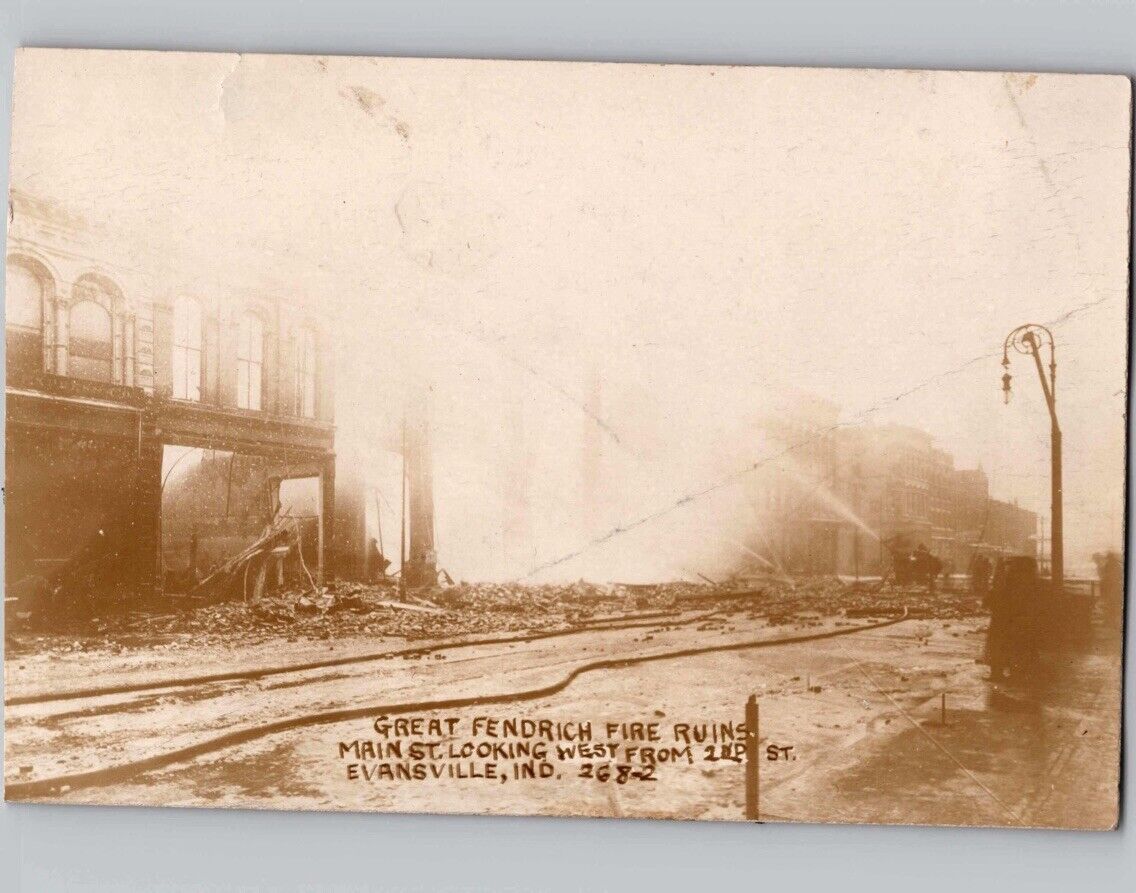 c1910 Great Fendrich Fire Main St Evansville Indiana IN RPPC Real Photo Postcard