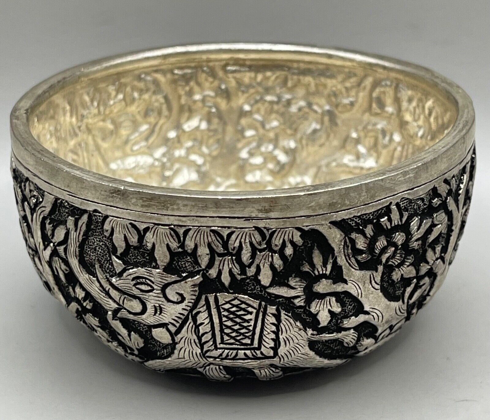 Rare wonderful Ancient Near Eastern elephant solid Silver  Engraved Bowl