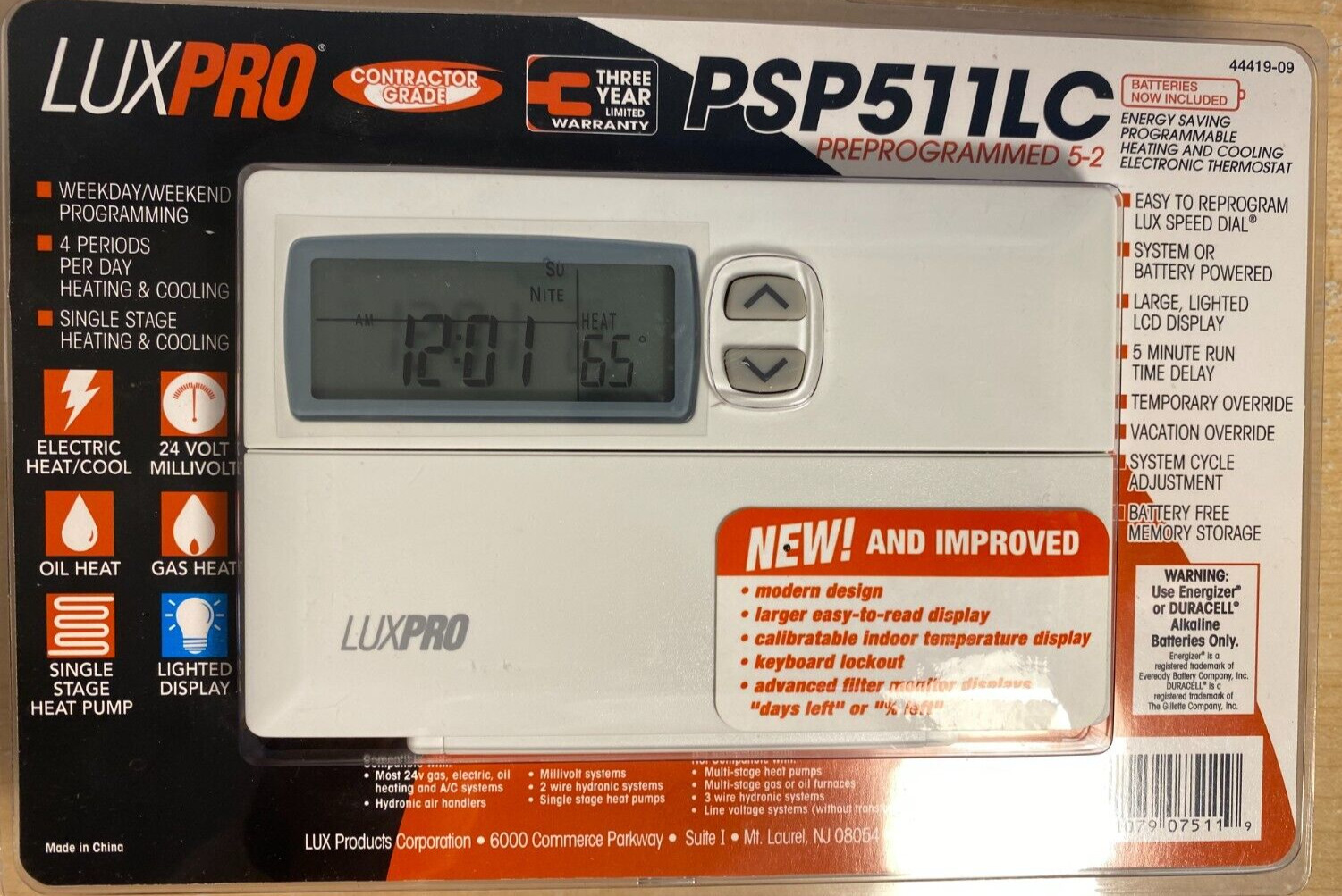 LUXPRO Contractor Grade Programmable Thermostat PSP511LC Heat/Cool