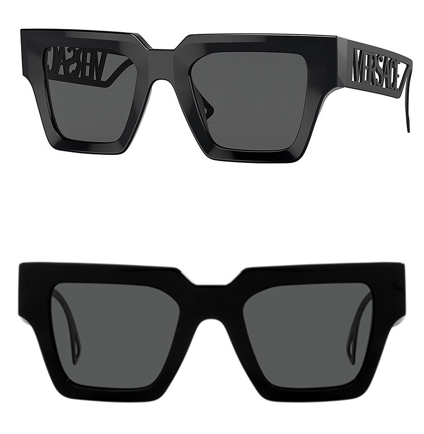 VERSACE 90S Vintage Logo 4431 All Black Gray Unisex VE4431 Rectangle Sunglasses