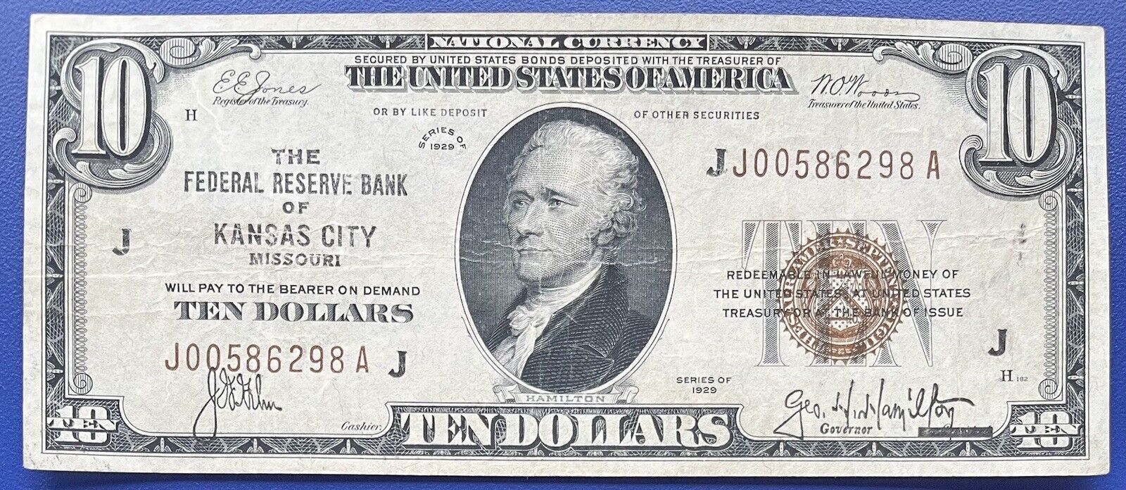 1929 Ten Dollar National Currency Bill $10 Note - Kansas City Missouri #73761