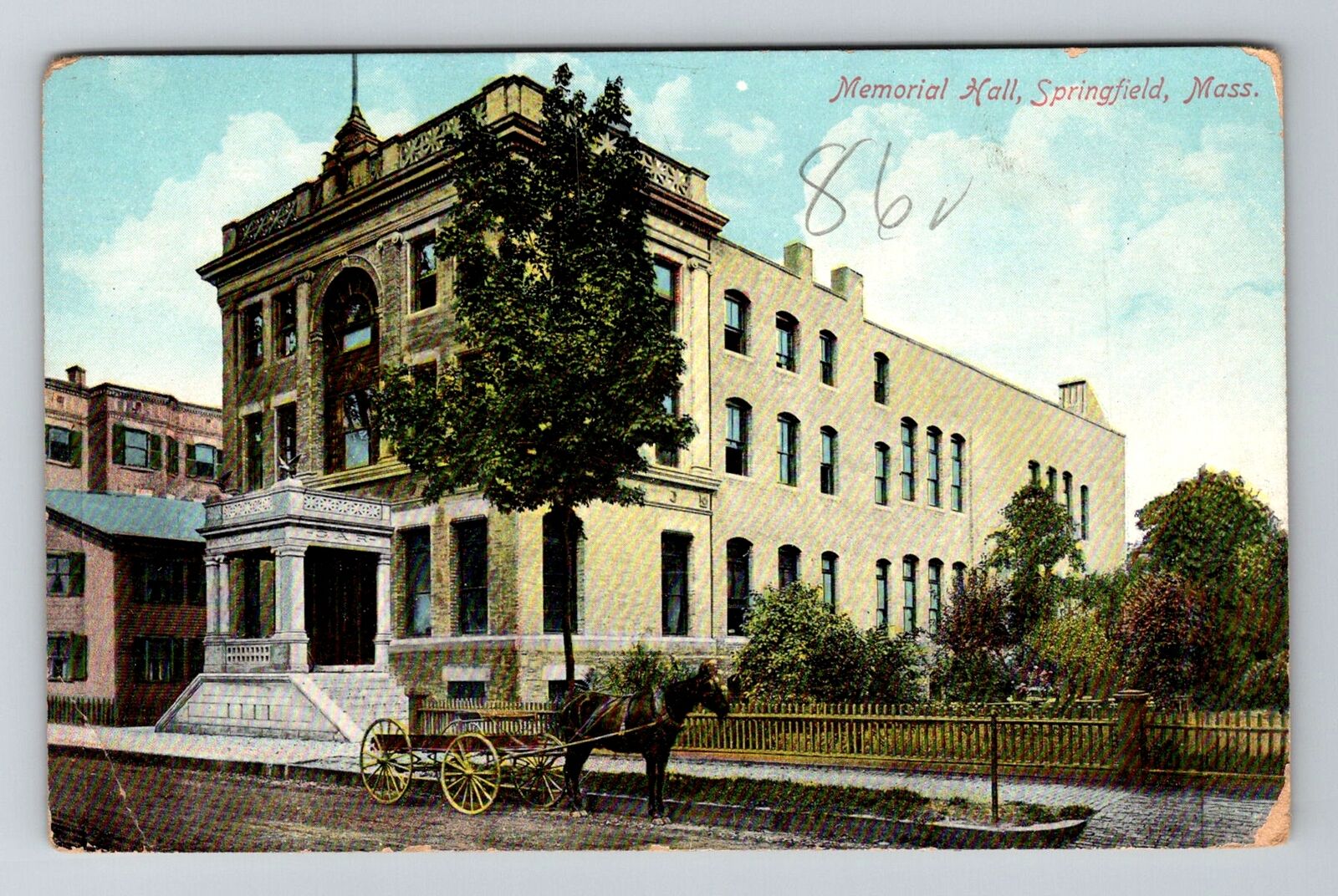 Springfield, MA-Massachusetts, Memorial Hall Antique, Vintage Souvenir Postcard