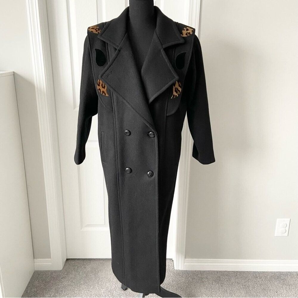Rare Vintage Editions Wool Blend Leopard Print Shoulder Overcoat