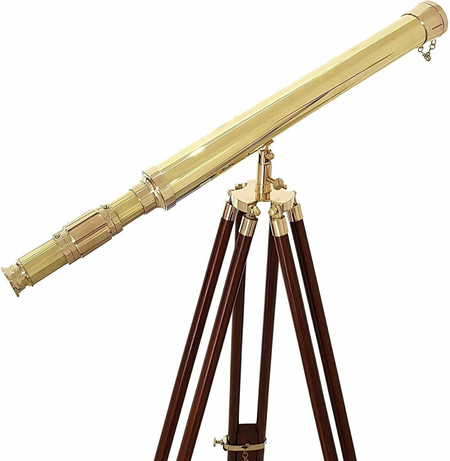 Antique 39 inch Hand-Made Brass Working Telescope WIth Wooden Tripod Stand Gift
