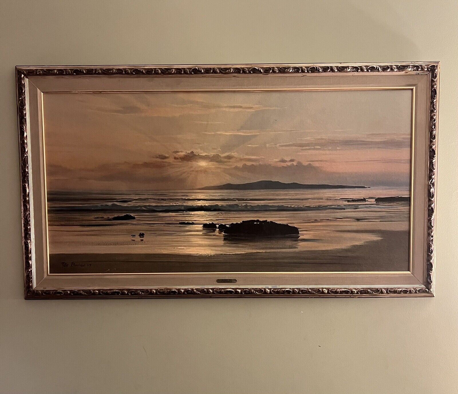 VTG Turner Wall Accessories Peter P. Ellenshaw Print Sunset Sea Framed  54x30.5