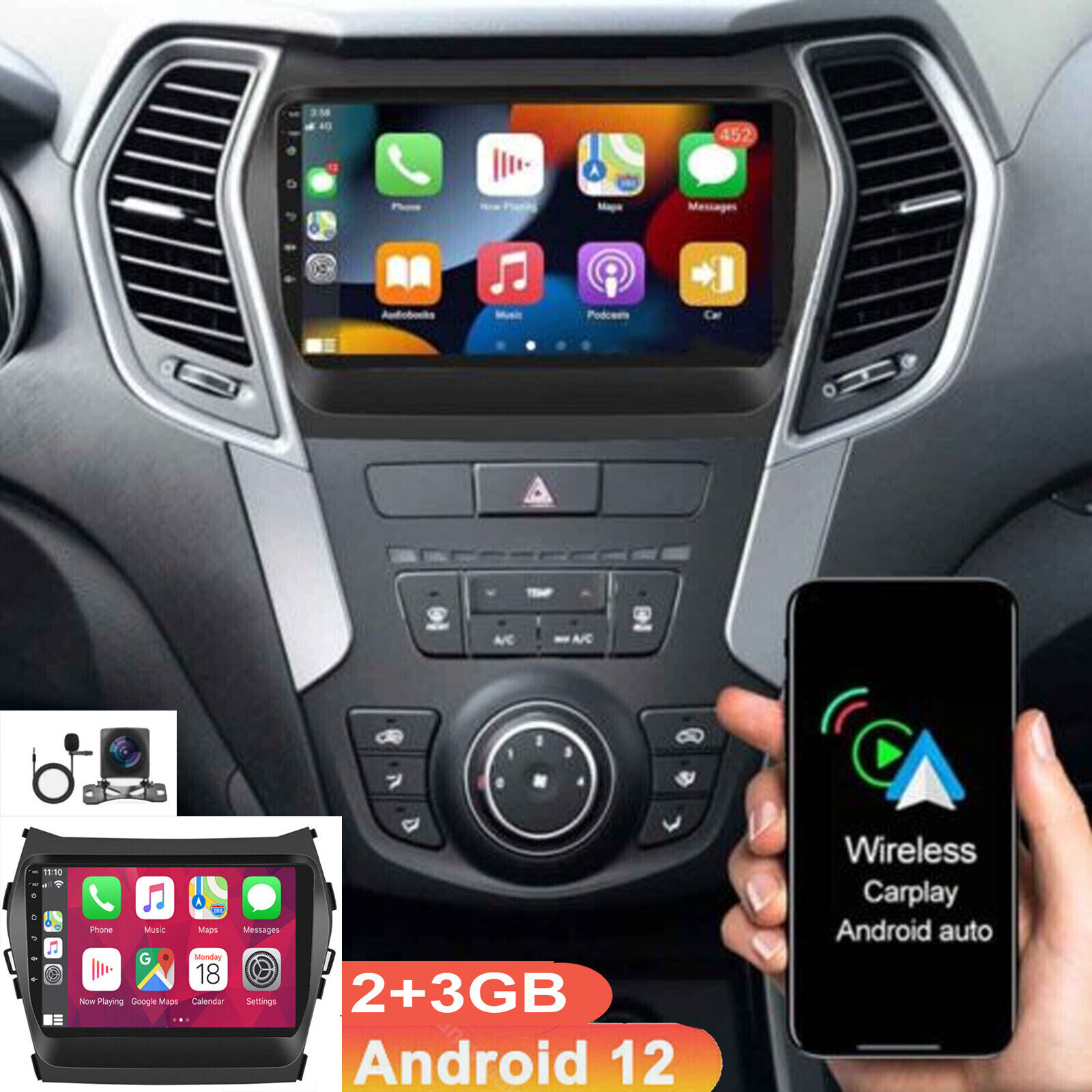 For Hyundai Ix45 Santa Fe 2013-2018 Apple Carplay Car Stereo Radio GPS Navi