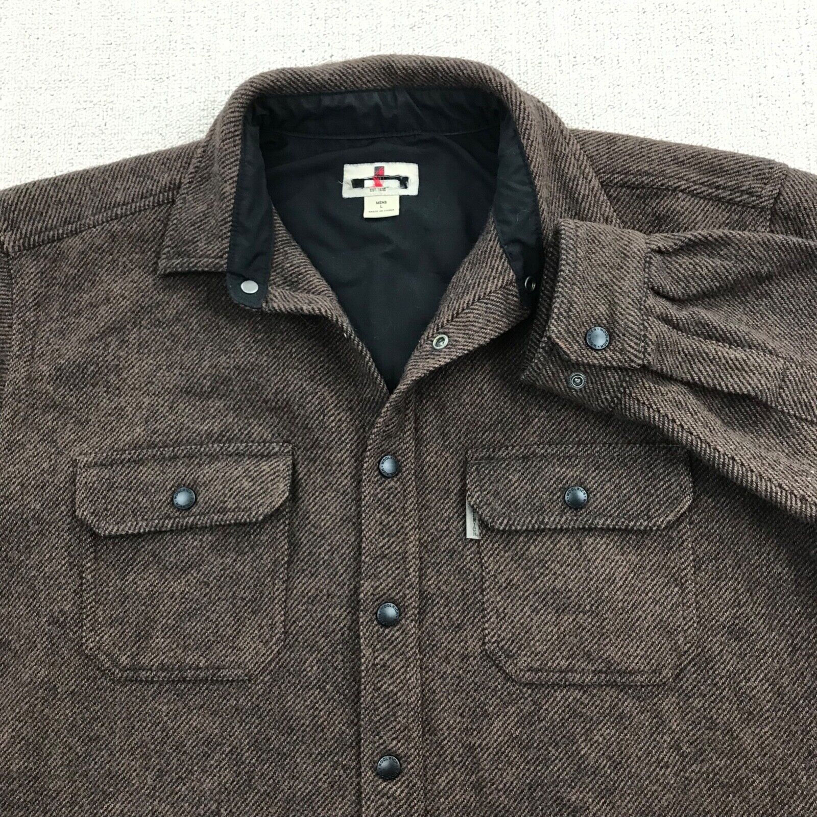 Vintage Woolrich Shirt Jacket Men Large Brown Wool Blend Snap Button Heavyweight