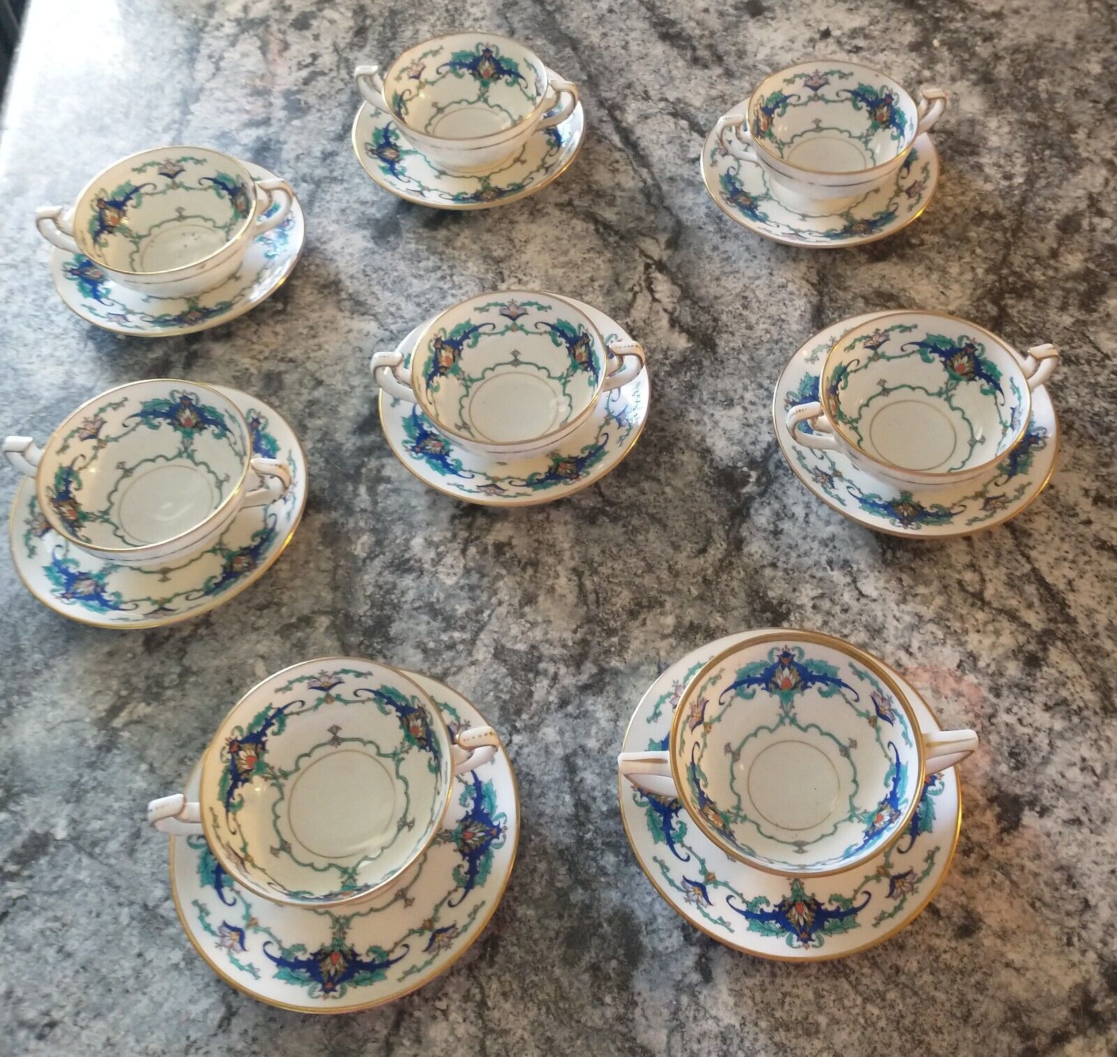 Set Of Eight Minton\'s Bullion Cups & Saucers From 1918 # H2953. Read