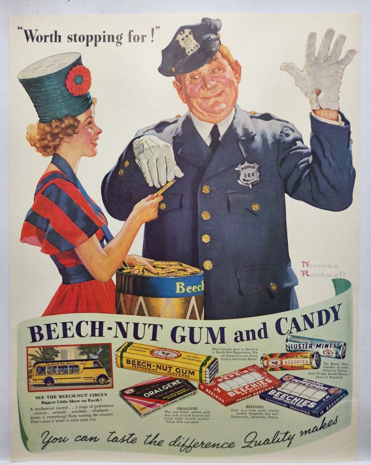 1937 Beech Nut Gum Candy Policeman Vintage Print Ad Man Cave Poster Art 30's