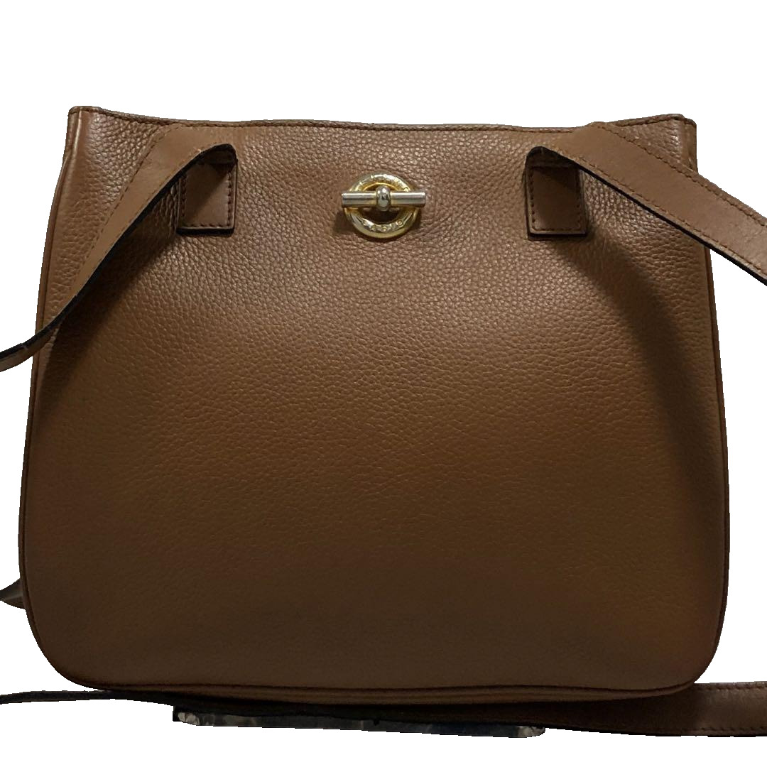 Vintage Old CELINE Leather Shoulder Bag Metal fittings Brown for Present JAPAN