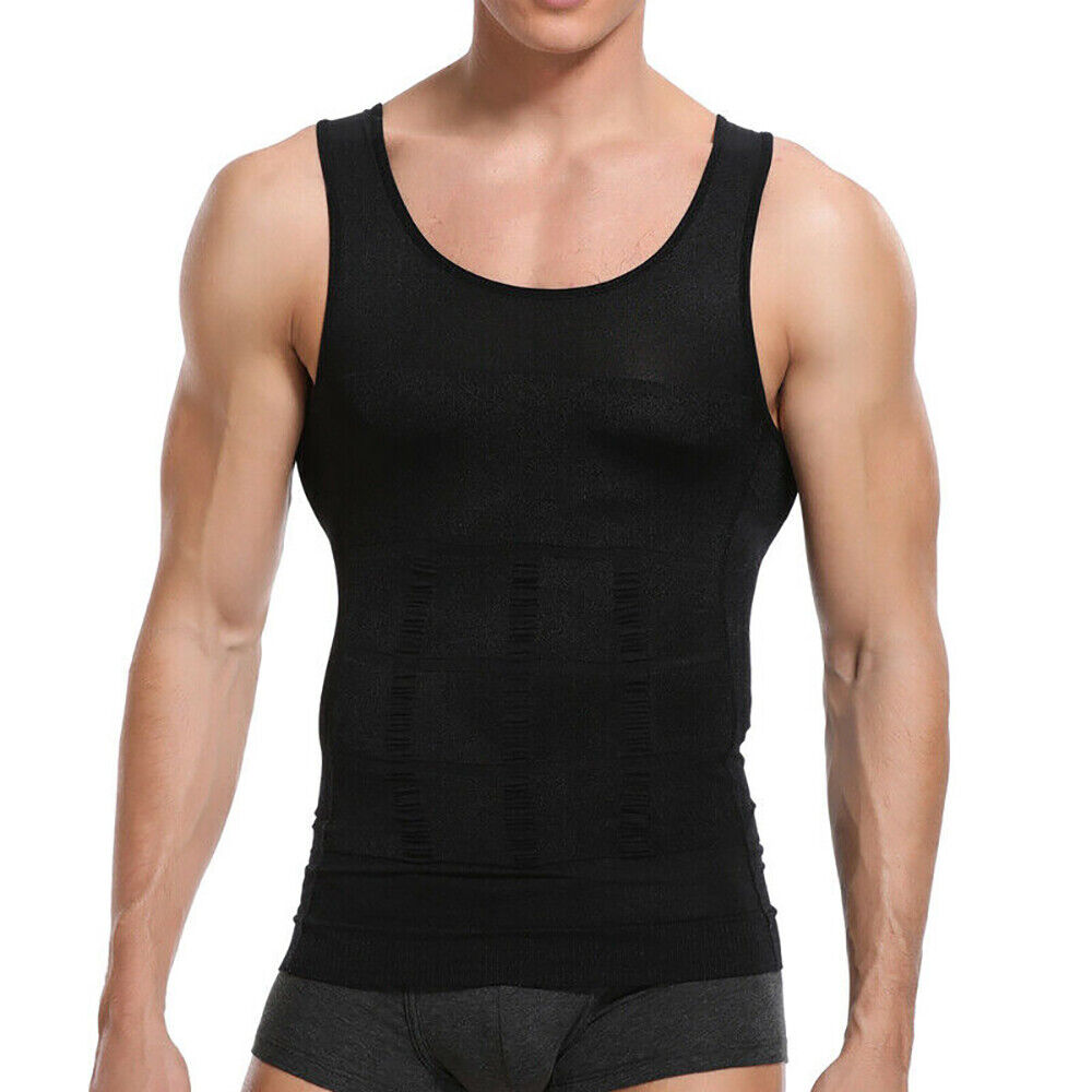 MENS SLIMMING BODY SHAPER BELLY CHEST COMPRESSION VEST GIRDLE T-SHIRT TANK TOP