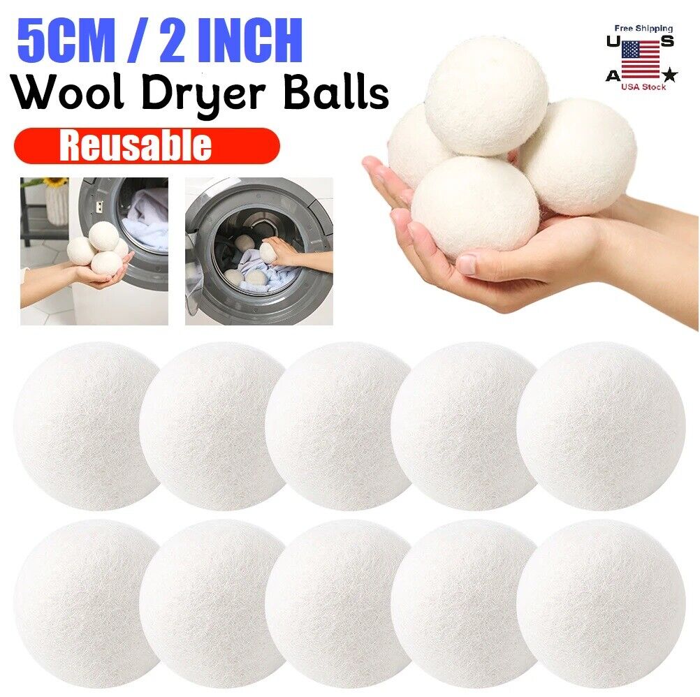 6× Reusable Wool Dryer Balls Fleece Laundry Ball Washing Softener Anti-static US