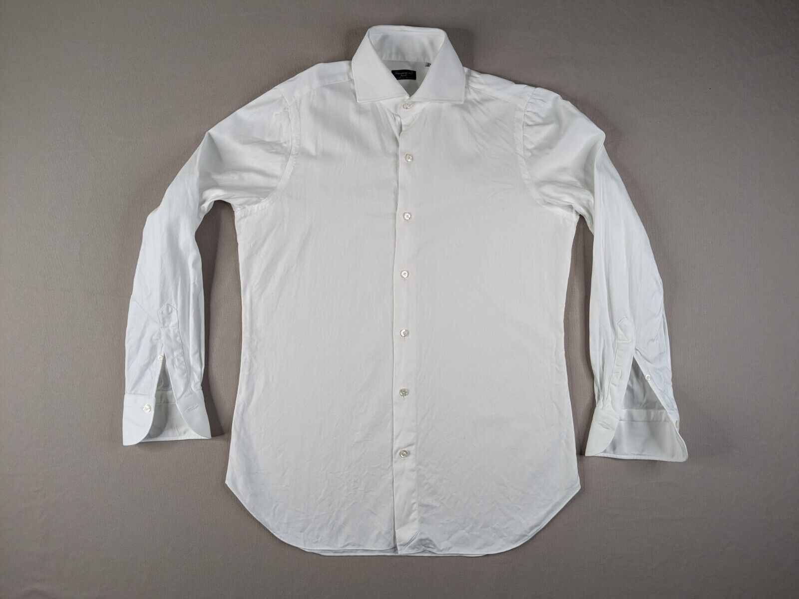 Finamore Napoli 1925 Dress Shirt Adult 15.5 White Herringbone Button Up