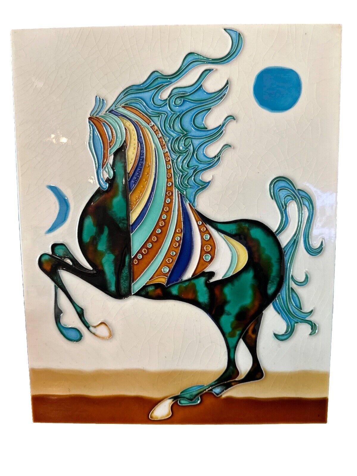 Stunning  Horse Majolica Tile In The Art Nouvea Style 