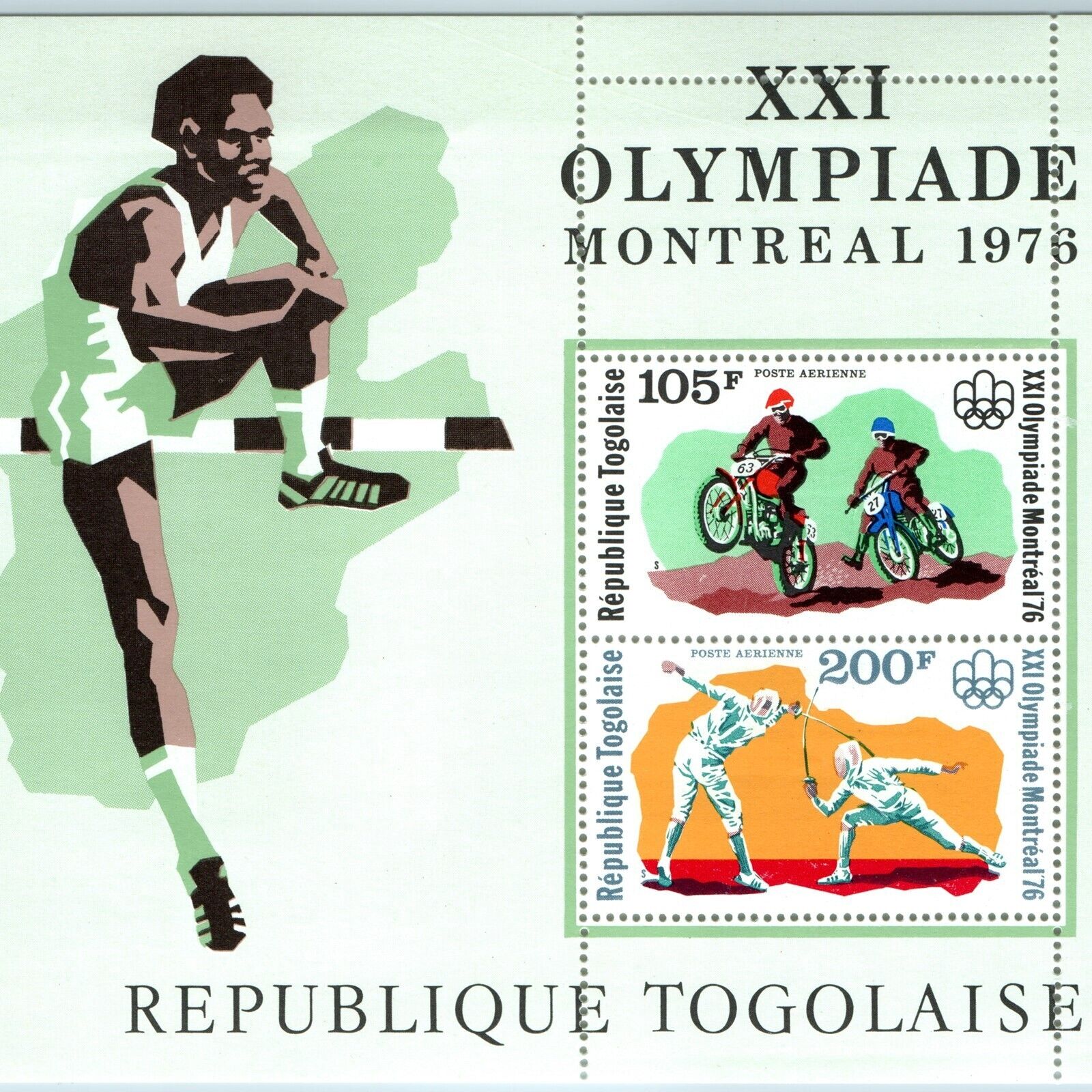 1976 Republique Togolaise Togo Stamp Block 1976 Montreal Olympics Motorcycle 7O
