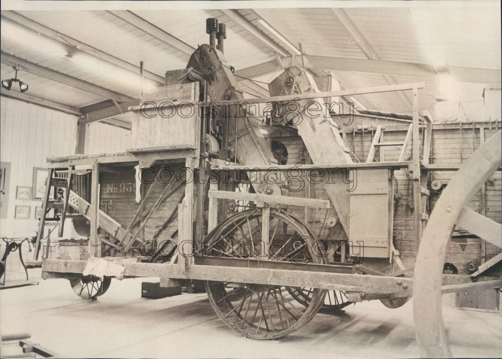 Press Photo Wooden Harris Harvester in Museum Lodi CA