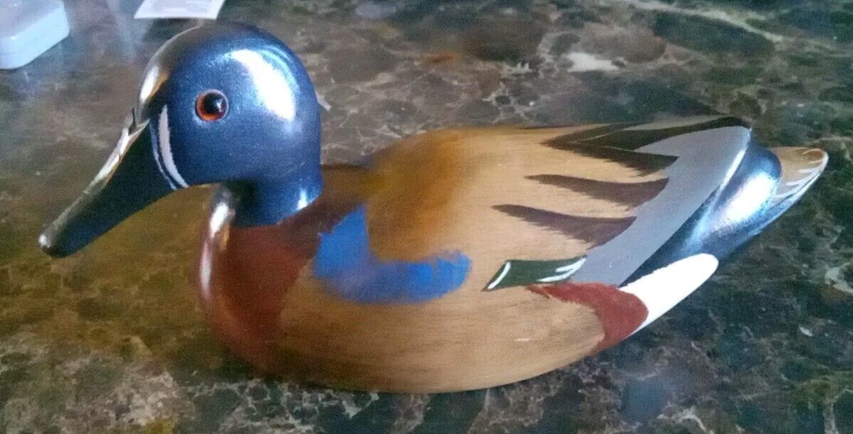 A Poverud Wooden Bird Factory Blue Wing Teal Hand Carved Dabbling Duck 1982...