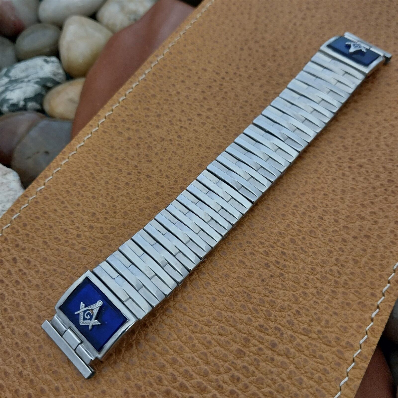 Classic 1950s Masonic White Gold Filled & Glass Golden Zephyr Vintage Watch Band