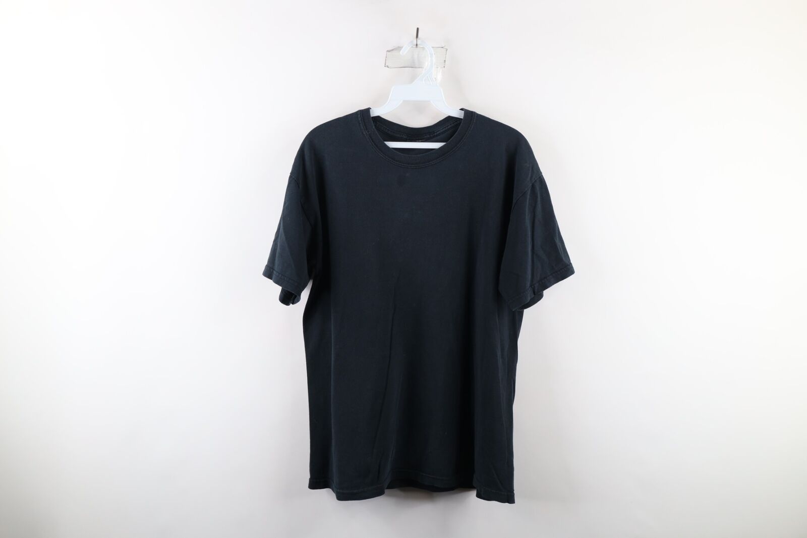 Vintage 90s Streetwear Mens M Distressed Blank Short Sleeve T-Shirt Black Cotton