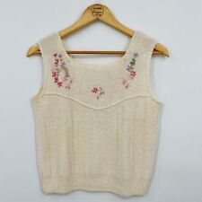 Vintage Susan Bristol Hand Embroidered Floral Sleeveless Sweater, Size 34 (Sm) picture