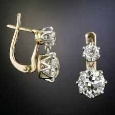 Art Deco Vintage 4.2Ct Round Cut Diamond Drop/Dangle 14K Yellow Gold FN Earrings picture